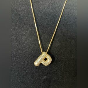 Fashion Jewelry-Sparkling Gold Letter Pendant Necklace